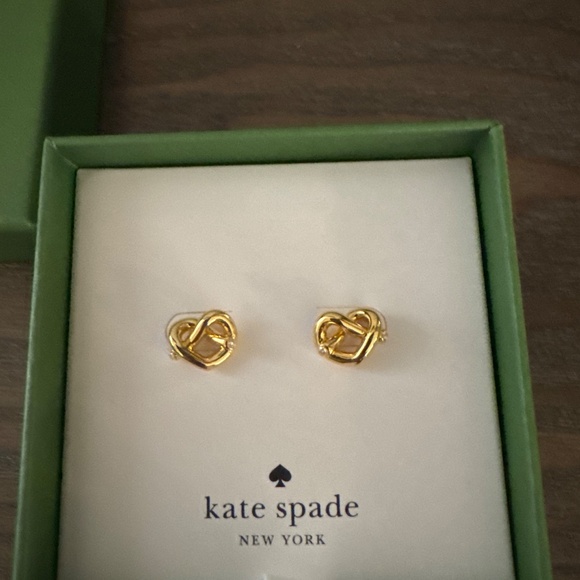 Kate Spade gold and rhinestone Loves me knot stud earrings - Picture 2 of 3